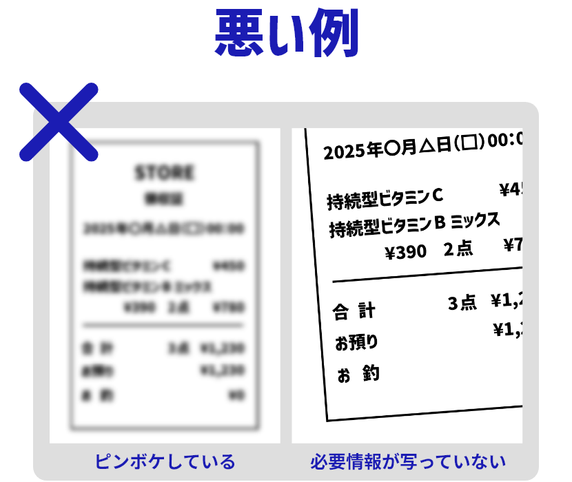 悪い例 ピンボケしている 必要情報が写っていない